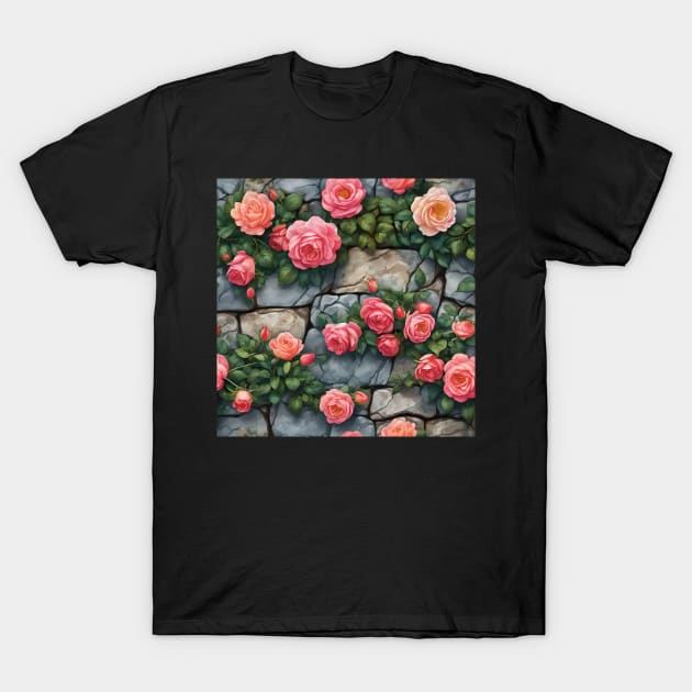 NUANCED CLIMBING ROSE ON STONE WALL T-Shirt by Ciervo Primavera